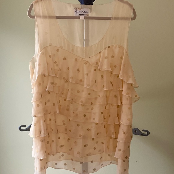 Avenue Tops - Gold Polka Dot Ruffled Sleeveless Top